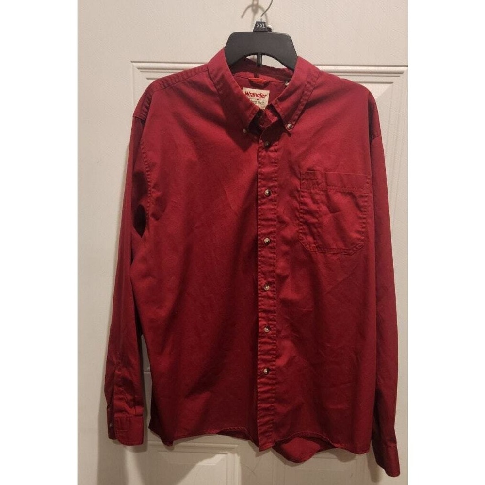 Wrangler Authentics Men XL Red Long Sleeve Button Down Shirt 100% Cotton HLB2CLR